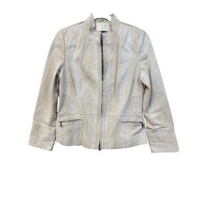 Alfani Snakeskin Embossed Leather Blazer Jacket Off-White, size M